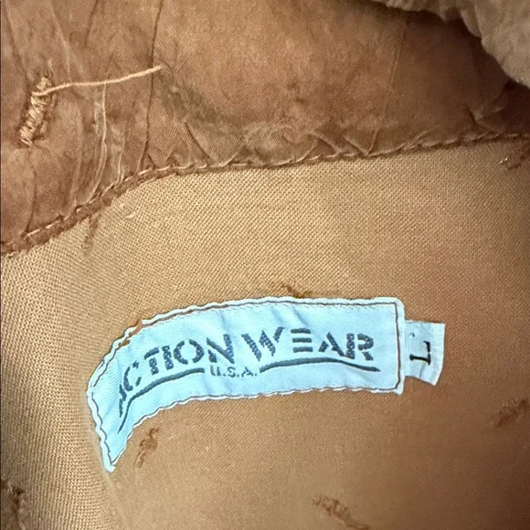 Vintage 90s Action Wear Brown Faux Suede Fringe Jacket Made in USA - Picture 2 of 8